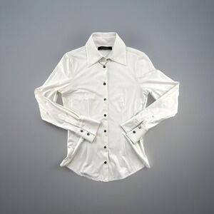 Fisico Christina‎ Ferrari Blouse Women's Small Cream Mother Pearl Buttons Preppy